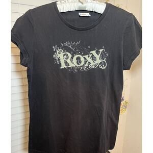 Roxy Paradise VTG Y2K “ROXY” T Shirt L Black T Shirt Surf Style Fitted
